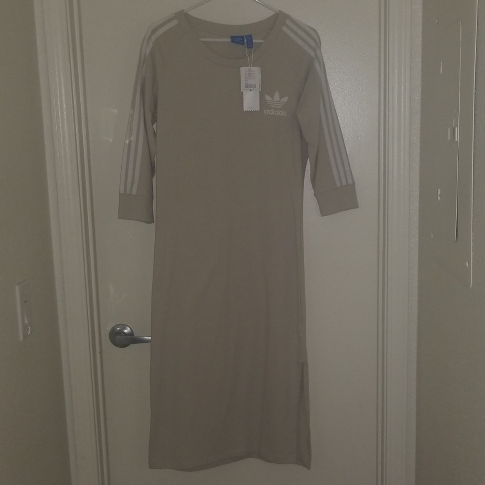 adidas 3 Stripe Beige Midi Dress